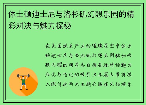休士顿迪士尼与洛杉矶幻想乐园的精彩对决与魅力探秘